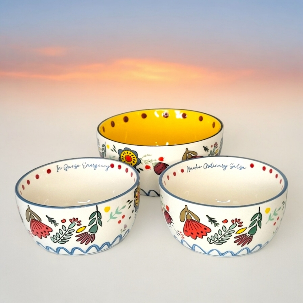 🆕️ Set Of 3: Festive Floral Multi-color Condiment Party Bowls